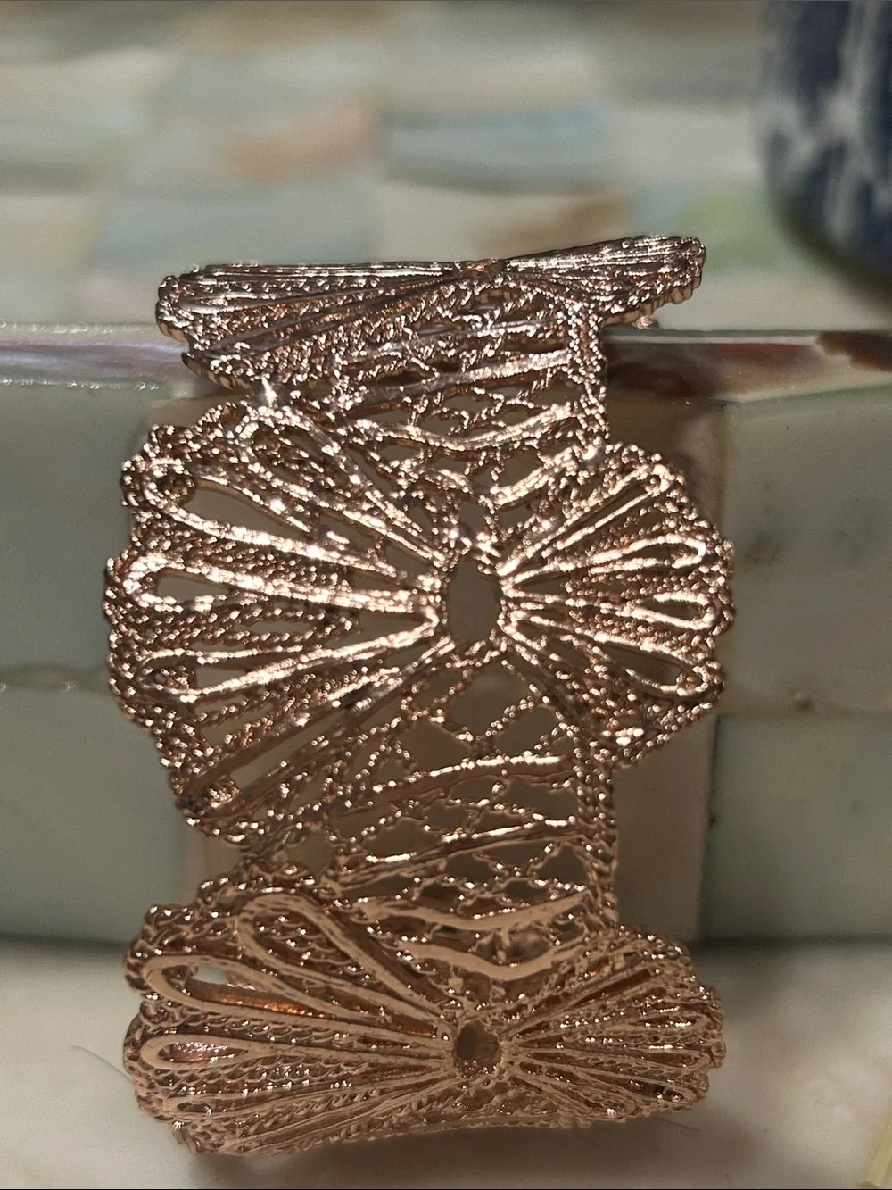 Retired Stella & Dot Geneve Rose Gold Filigree Cuff Bracelet with Drop Earrings